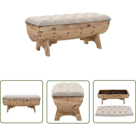 The Living Store Aufbewahrungsbank Massivholz und Stoff 103 x 51 x 44 cm - Aufbewahrungsbank - Möbel - Sitzbank - Wohnzimmer Dekoration - Rustikal (1/5)