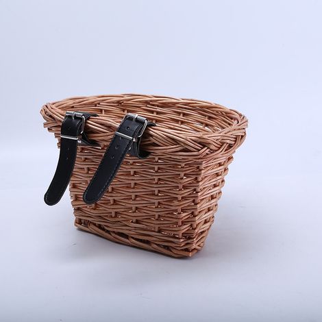 Panier de vélo tressé en forme de D, panier de guidon fait main avec sangles en cuir (1/3)