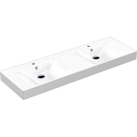 Lavabo double CENTO en céramique 140x45cm, blanc (1/2)