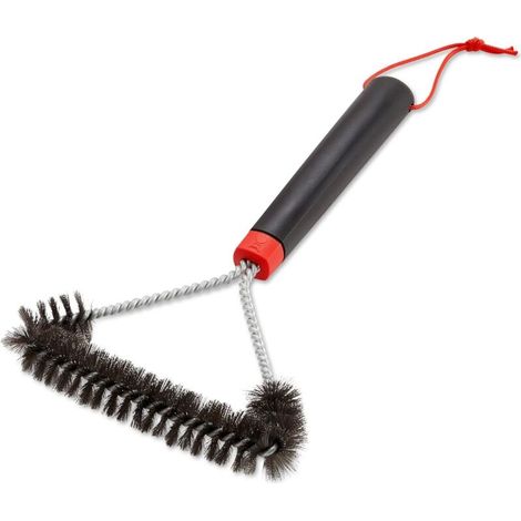 Weber Brosse de Barbecue - Courte à Trois Faces, 30cm, Polyvalente, avec poignée Ergonomique antidérapante, des Poils en Acier Inoxydable, adaptée à Tous Les Types de barbecues - Noir (6277) (1/5)