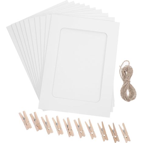 Lot de 10 cadres photo en papier de 13 x 18 cm - Blanc - Avec ficelle et pinces à suspendre - Pour bricolage - Cadre photo en papier cartonné (1/5)
