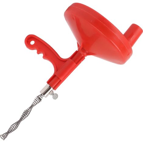 Sonda idraulica flessibile, facile da usare, con impugnatura antiscivolo in acciaio al carbonio, colore rosso, per sturare gli scarichi del lavello della cucina. (1/5)