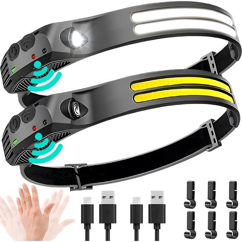 Linterna frontal LED COB recargable de 500 lúmenes - Ángulo de haz amplio de 230° - USB C - Apta para casco - Ideal para el trabajo, acampada, senderismo y running. (1/4)