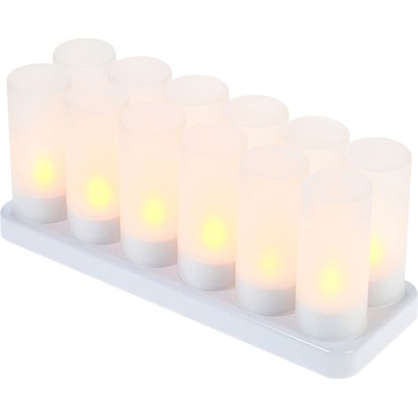 Bougies LED rechargeables sans flamme à effet vacillant, bougies chauffe-plat avec coupelles givrées et base de chargement, lumière jaune (1/4)