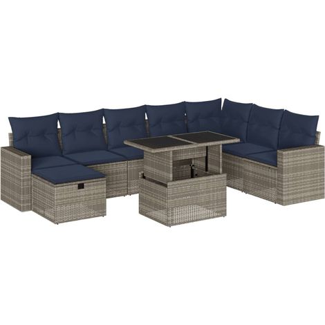 9-teiliges Gartensofa-Set mit Kissen, grau, Polyrattan vidaXL (1/5)