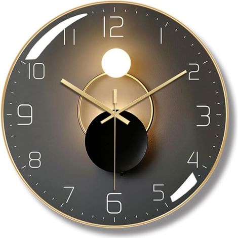 Moderne, geräuschlose Wanduhr, runde digitale Quarz-Wanduhr mit 30 cm Durchmesser (Schwarz)