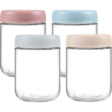 Lot de 4 boîtes à avoine de 500 ml avec couvercles, bocaux en verre avec couvercles hermétiques, récipients de stockage alimentaire en verre,128.5cm (1/5)