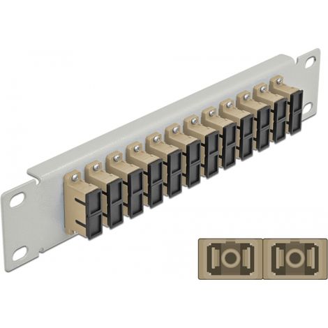 Delock Panel de conexiÃ³n de fibra Ã³ptica de 10 de 12 puertos SC Duplex beis 1U gris