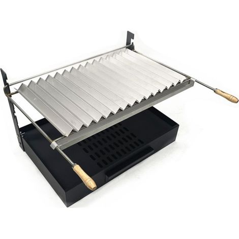 QEM – Barbecue portable à crémaillère 2 brûleurs – Acier inoxydable – 60cm de largeur – Pour cuisson au charbon – Idéal pour professionnels