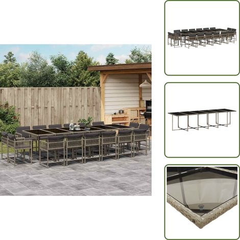 The Living Store Ensemble à manger de jardin 17 pcs et coussins résine tressée - Salon De Jardin - Meuble De Jardin - Set De Salon De Jardin - Résine Tressée - Table De Jardin