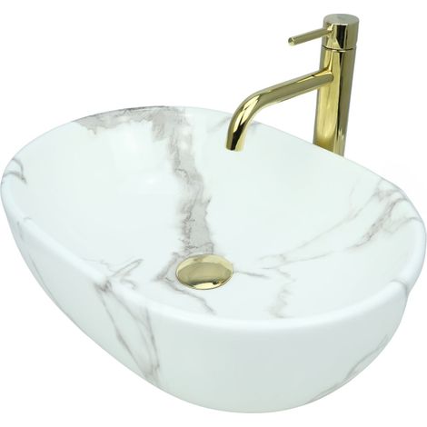 GTM Design Bassine à Lavabo 48 cm - Glanz Modern Washbecken ohne Hahnloch - Élégant Aufsatzwaschbecken Oval for Badezimmer und Gäste WC - nur Bad Washbecken (1/5)