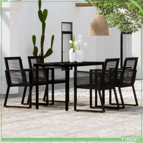 Ensemble à manger de jardin - FAFEICY - 3099151 - 5 pcs - Noir - Table verre & chaises rotin PVC (1/5)