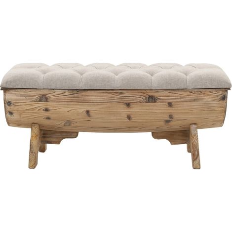 Banc de rangement forme baril avec assise rembourrée en bois massif de sapin 103 cm (1/5)