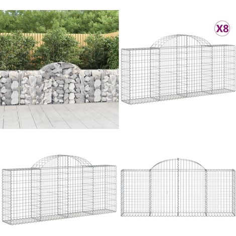 Paniers à gabions arqués 8 pcs 200x30x80/100 cm Fer galvanisé - Panier Gabion - Gabion - Clôture Gabion - Décoration Jardin - Mur Gabion - Home & Living (1/5)