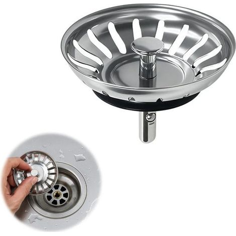 Bouchon Evier Cuisine, Filtre pour Éviers De Cuisine, Bouchon Evier Universel en Acier Inoxydable, Ne Se Bouche & Ne Déborde Pas (80mm) (1/4)