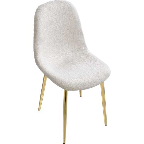 SEDIA IMBOTTITA TEDDY IN TESSUTO BIANCO CON GAMBE ORO 44X48X88 CM