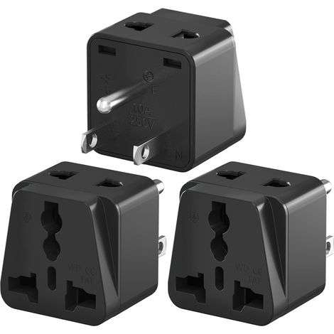 Lot de 3 adaptateurs de voyage universels vers USA, UK/EU/Chine vers USA/Canada, adaptateur de voyage universel vers 3 broches pour la maison, le voyage, noir (1/5)