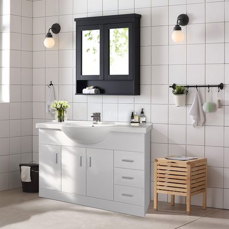 Bathroom Furniture Vanity Unit Cloakroom Cabinet Basin Sink Gloss White 1200mm (1/5)