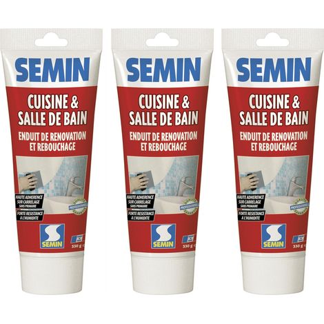 Lot de 3 enduits de rebouchage et rénovation spécial cuisine et salle de bain Semin - adapté aux pièces humides - tube de 330 g (1/5)