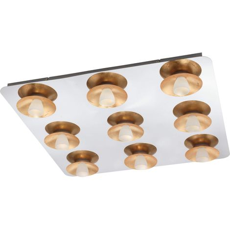 LED Plafonnier Torano, lampe plafond dimmable, acier chromé et doré