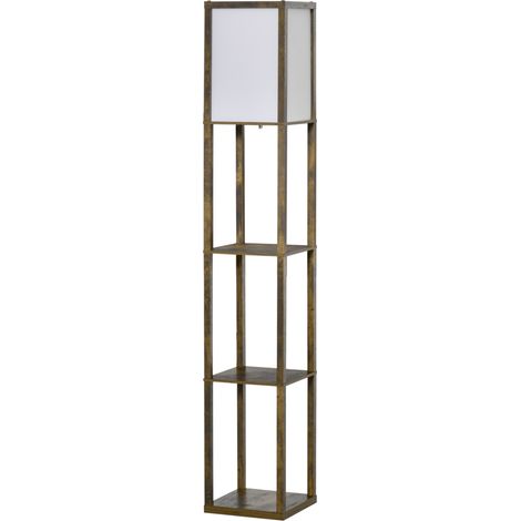 Stehlampe mit Ablagen, 26 x 26 x 160 cm, 3 Ebenen, weißes und braunes MDF