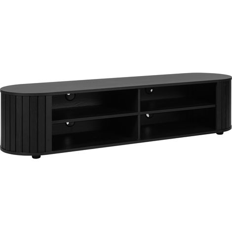 Meuble TV YOKO noir L-156 cm avec 4 niches ouvertes et côtés arrondis (1/5)