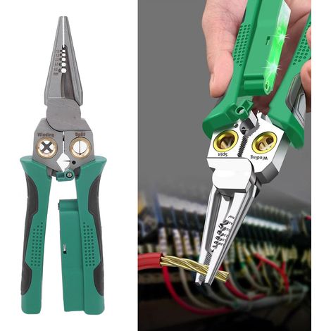 Pince électrique multifonctionnelle pour dénuder, sertir, couper, fendre et bobiner les fils, avec testeur de tension (1/5)