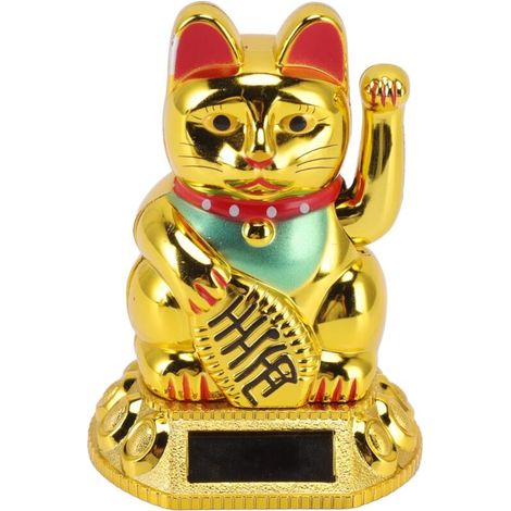 Decorazione cinese a forma di gatto portafortuna, con braccio ondulato, luce solare, statua a induzione, statuetta per casa e auto, ornamenti dorati -Crezuo