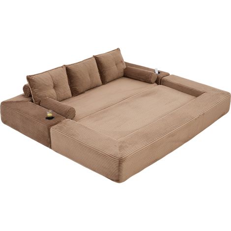 CHICFURN Divano letto 3 posti 232x98x80 cm in velluto a coste marrone, salvaspazio (1/5)