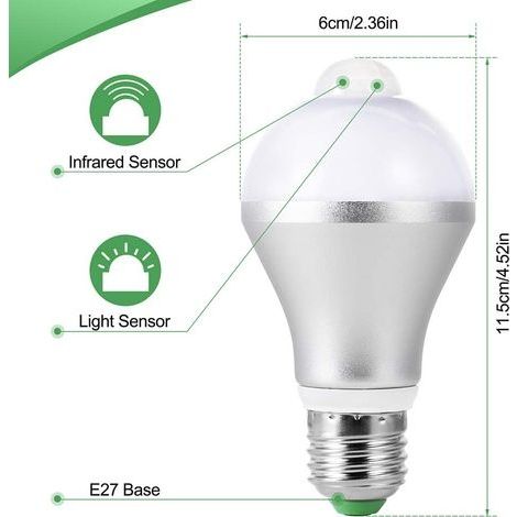 E27 LED-Lampen mit PIR-Bewegungsmelder, 15 W, intelligenter Lichtsensor, 5700 K, automatische Ein-/Ausschaltung, 2er-Pack (1/4)