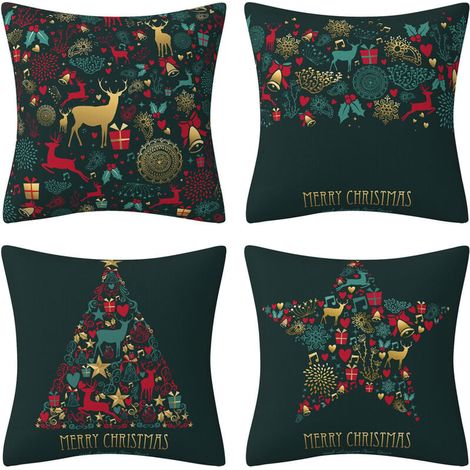 UlisemChristmas Federa per cuscino in cotone e lino Federa per cuscino natalizia quadrata Buon Natale Neve Renna Albero di Natale Decorazione per divano Casa Soggiorno Camera da letto (1/4)