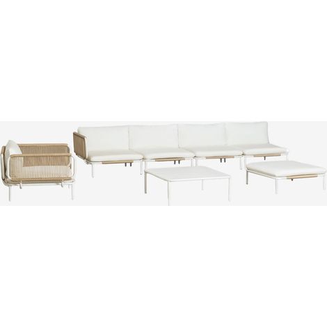 SKLUM Gartenset mit 4-teiliger modularer Eckcouch, Couchtisch, Pouf und Stuhl aus Roubly-Stahl Beige Mandel Rose