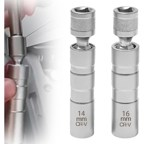 (2 pièces) Clé à bougie magnétique pivotante 14/16 mm, outil universel de démontage de bougie compatible avec de nombreux véhicules (1/5)