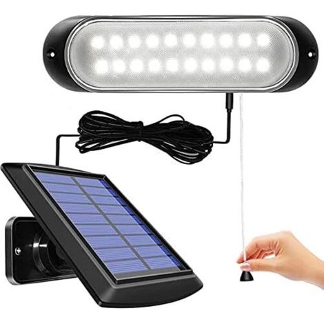 Capteur Mouvement Solaire Lumière 20 LEDs Lumière Solaire séparable avec Ligne 5 m Extérieure Intérieure Étanche Lampe Solaire Interrupteur À Tirer Éclairage pour Abri Jardin