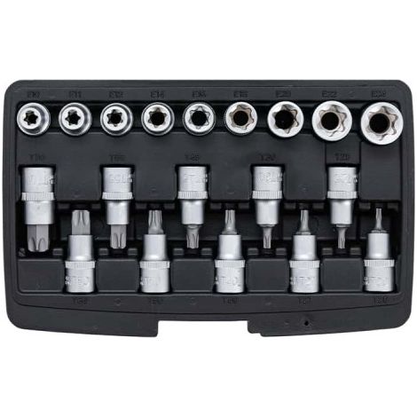 KRAFTMANN 95100 EMBOUTS/DE DOUILLES TORX/PROFIL E, ARGENT, 1/2'', SET DE 19 PIÈCES (1/2)