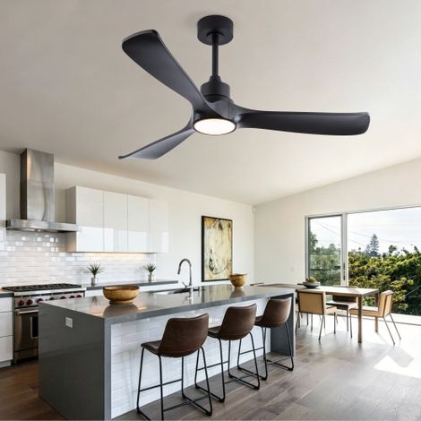 Ventilateur de plafond silencieux 132 cm, avec éclairage LED, télécommande, moteur DC réversible, 6 vitesses, noir (1/5)