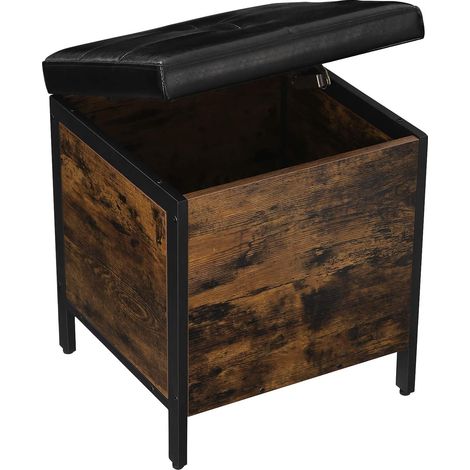 Vasagle – Banc d'entrée avec coffre de rangement – Siège rembourré en PU – Cadre en acier noir – Dimensions 40x40x50 cm – Style industriel marron rustique (1/5)
