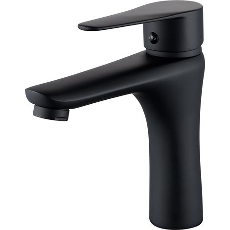Mitigeur de lavabo noir à poignée unique pour salle de bain, robinets de lavabo monobloc modernes pour salle de bain avec conduites d'alimentation en eau chaude et froide, laiton (1/5)