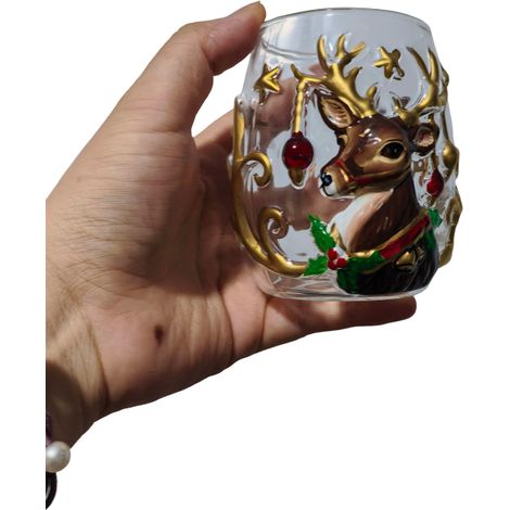 Ensemble de verres à vin rouge 3D Irovami, motif renne de Noël, tasse à eau 3D décorative pour les fêtes, mug sans anse pour jus, lait ou café - Renne (3D) (1/5)