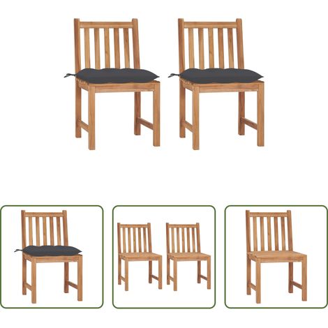 Chaise de jardin teck - Chaises de jardin lot de 2 avec coussins Bois de teck massif (1/5)