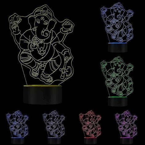 Lampe de bureau 3D Ganesha Éléphant Art Lumineux Hindou - Veilleuse LED Ganesha, Dieu hindou, Lumière Spirituelle Ganapati, Lampe Décorative Religieuse Éléphant (1/5)