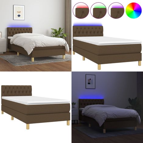 Sommier à lattes de lit matelas et LED Marron foncé 100x200cm - Sommier Tapissier - Lit Avec Led - Matelas À Ressorts Ensachés - Tête De Lit Ajustable - Éclairage LED - Home & Living (1/5)