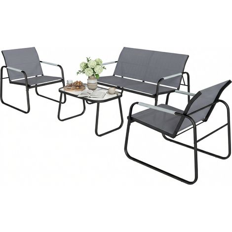 Outsunny Set da Giardino con Divano, 2 Poltrone, Tavolino in Vetro Temperato