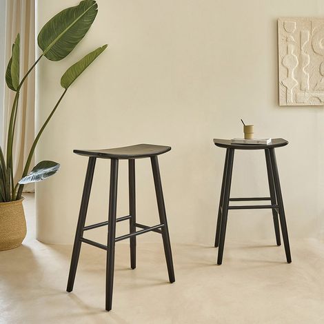 Lot de 2 tabourets en teck massif noir 75 cm (1/5)