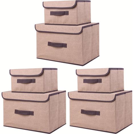 6 Boîte de Rangement avec Couvercle,Sac de Rangement,Pliable Rangement Tissu pliable avec Couvercle, Panier de Rangement,Coffre à Jouets pour Jouets,Vêtements (Beige, 36 cm+26 cm)