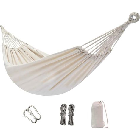 Hamac de camping, hamac de voyage suspendu en tissu brésilien résistant avec sangles pour arbres et sac de transport, hamac portable pour le camping, l'extérieur/l'intérieur, le patio, le jardin, la r (1/5)