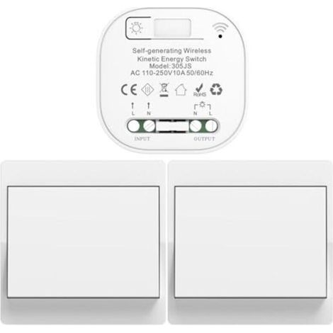 EU-Funkschalter-Set, batterielos, selbstversorgender drahtloser Zweiwegeschalter, batterieloser Funkfernbedienungsschalter für die Heimbeleuchtung (EU 1-fach) (1/5)