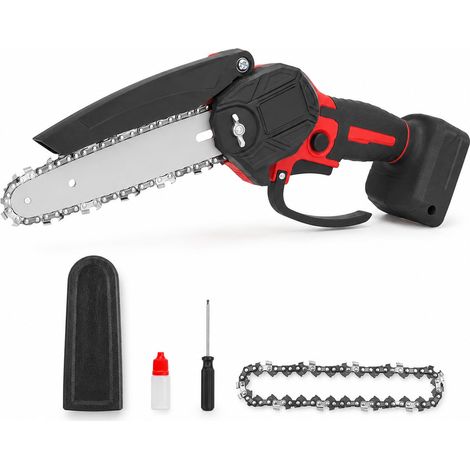 Tronçonneuse sans fil compatible avec batterie 18 V, tronçonneuse manuelle de 550 W, petite avec 2 chaînes, scie à moteur, scie à branches, mini tronçonneuse à piles de 15,24 cm pour couper le (1/5)