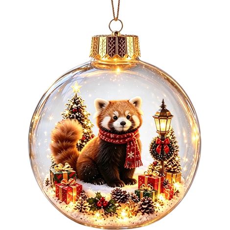 Boule à neige lumineuse en acrylique transparent, décoration de Noël à suspendre au sapin, motif animaux : hérisson, pingouin, panda et mouton. (1/5)