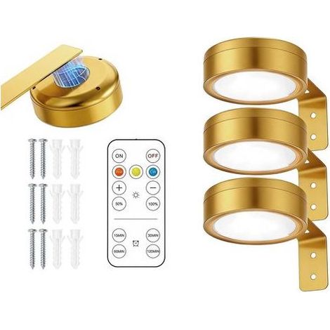 3 PCS Lampe Tableau Télécommandé Magnétique, Eclairage Tableau LED Sans Fil Rechargeable, 3 Couleurs et Fonction de Minuterie, Applique Murale Pour Cadre Photo Tableaux et Vitrines Armoire (1/5)